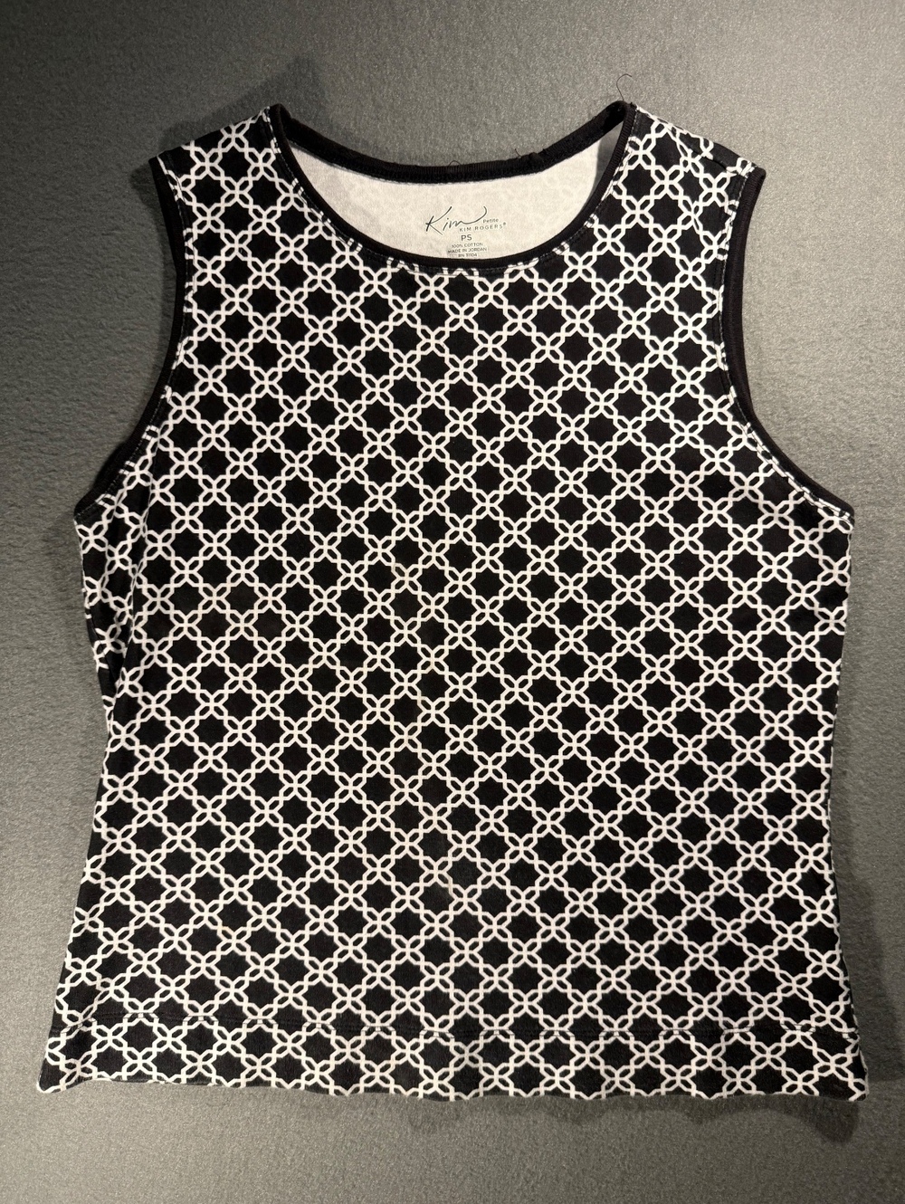 Kim Rogers Petite Black and White Geometric Patterned Cotton Tank Top PS